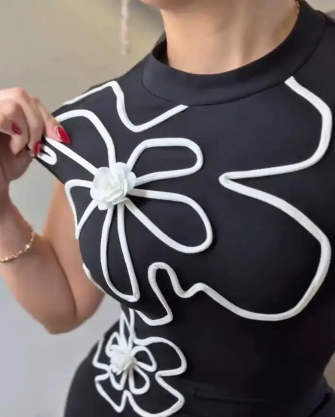 Jumpsuit Women 2025 Spring New Fashion Floral Print High Neck Sleeveless High Waist Solid Color Elegent Daily Long Jumpsuit