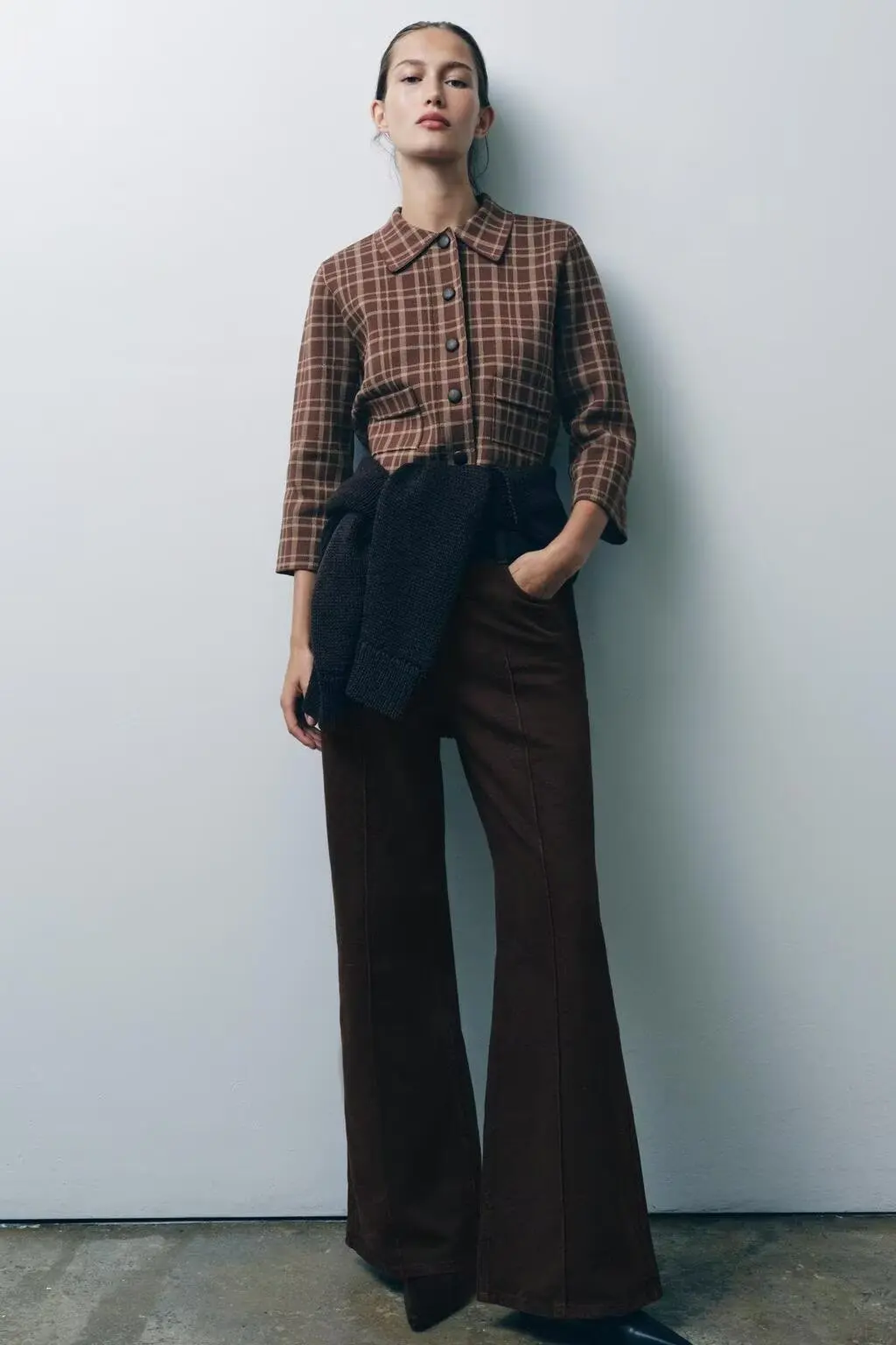 BB6869 الخريف 25 جديد تأثير الجلود اصطف زر الديكور متقلب طوق سبعة كم محبوك معطف قصير 4192145 #6