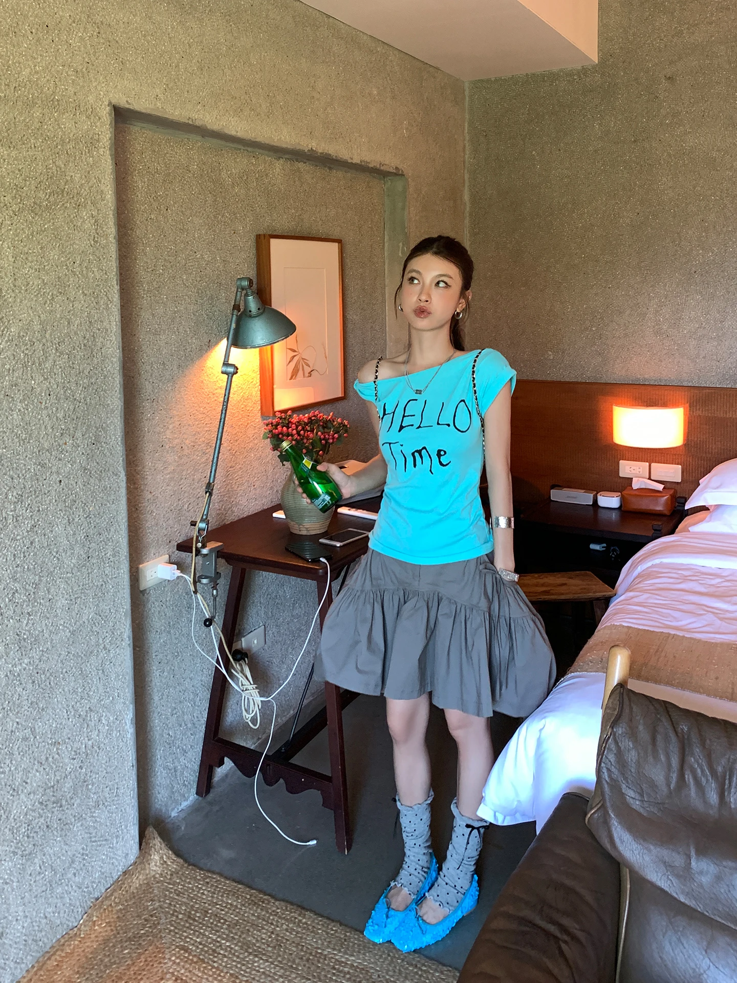 

DULA Casual High Waist A-Line Skirt Women Summer Cotton Blend Comfortable Fit Skirts with kets Asymmetrical Design