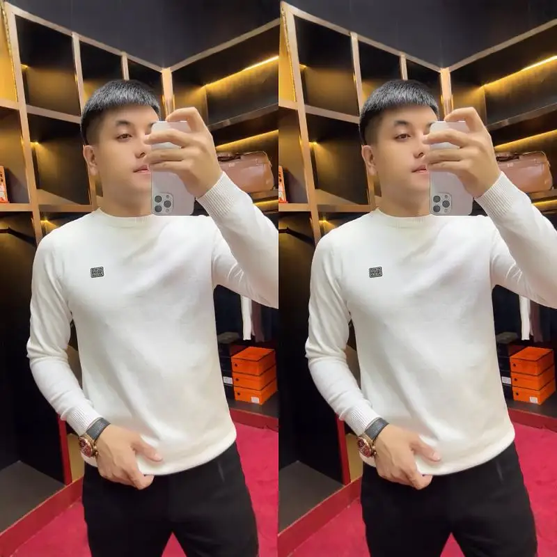 

Мужской модный универсальный свободный свитер с цветным буквенным принтом, классический, с длинными рукавами, круглым вырезом, повседневный, вязаный, осенне-зимний