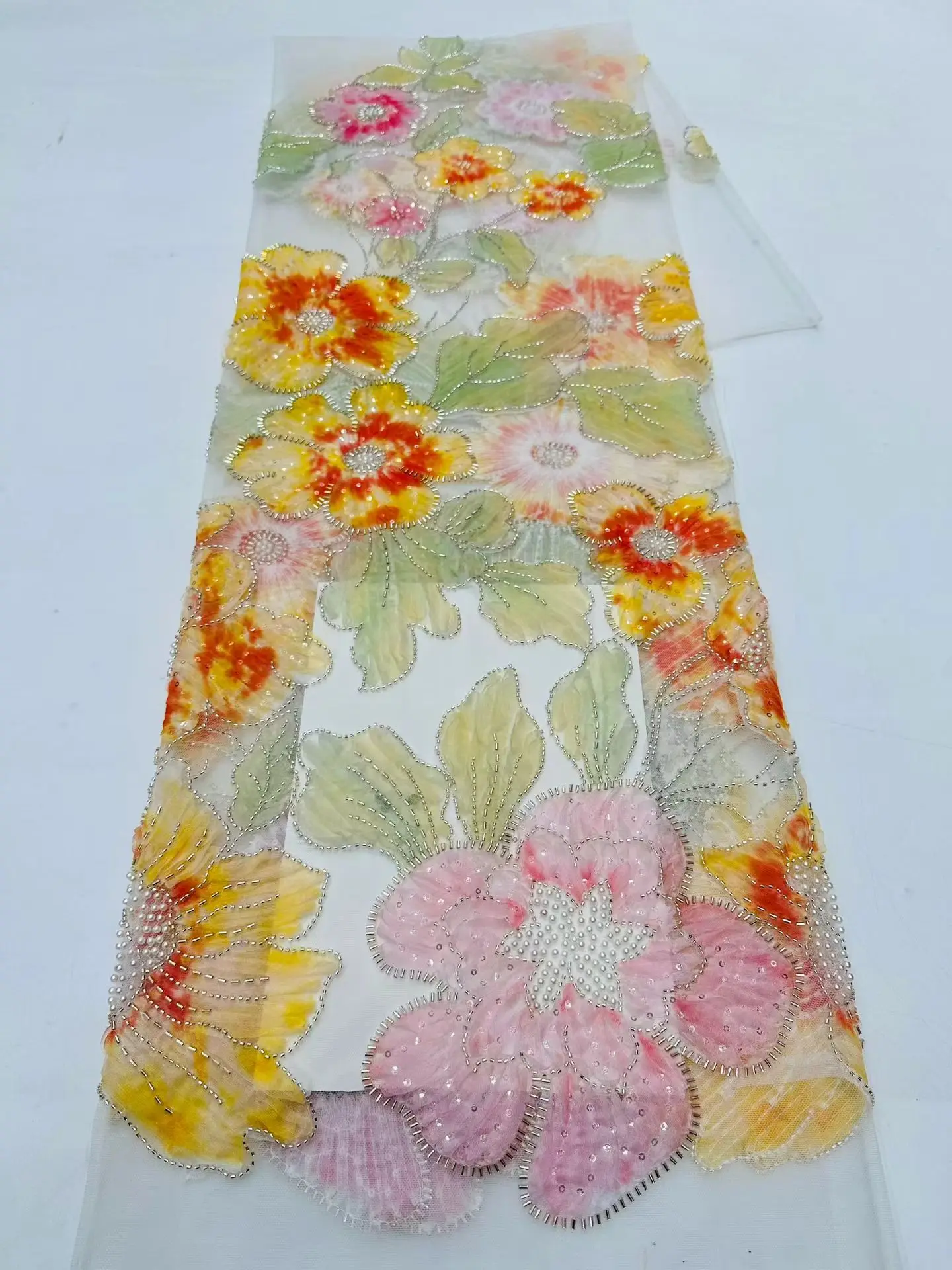 

2026High Quality LuxuryLatest African Embroidery Tulle Net Fabric with Beads French Sequins Lace Fabric Evening Party