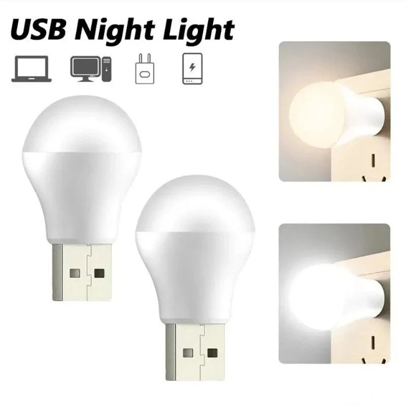 

2pcs USB Plug Mini Round LED Lights Eye Protection Night Light Reading for A Laptop Computer Mobile Power Charging Book Lamps