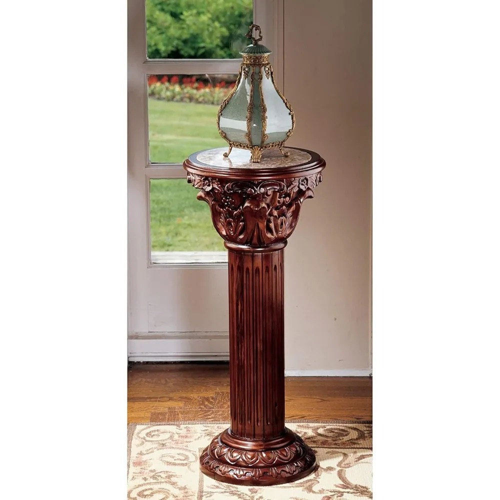 AE1180 Imperial Pedestal Column Plant Stand, Large, 36 Inch, Cherry,Hardwood and Marble