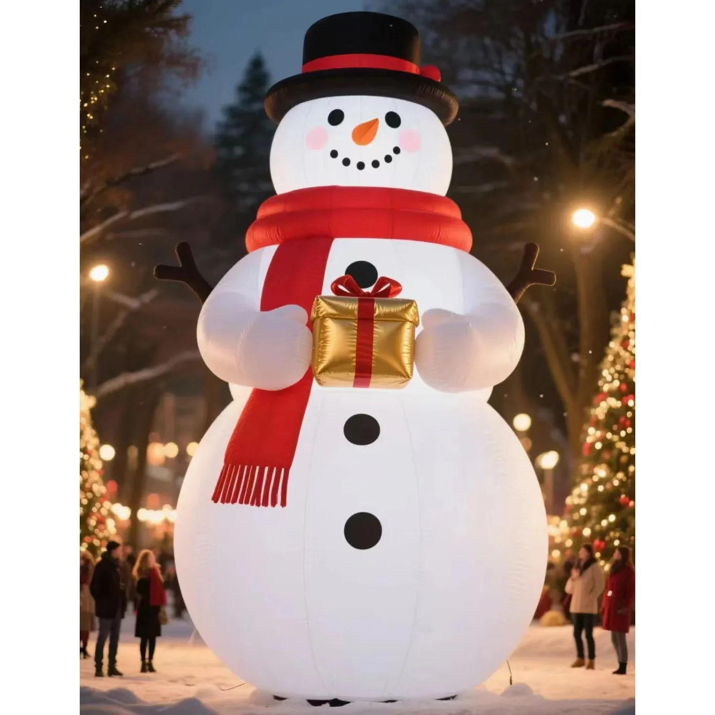 

Гигантский надувной снеговик в подарочной коробке, рождественский декор, светодиодная подсветка, уличный двор, витрина, праздничная вечеринка, парадный реквизит
