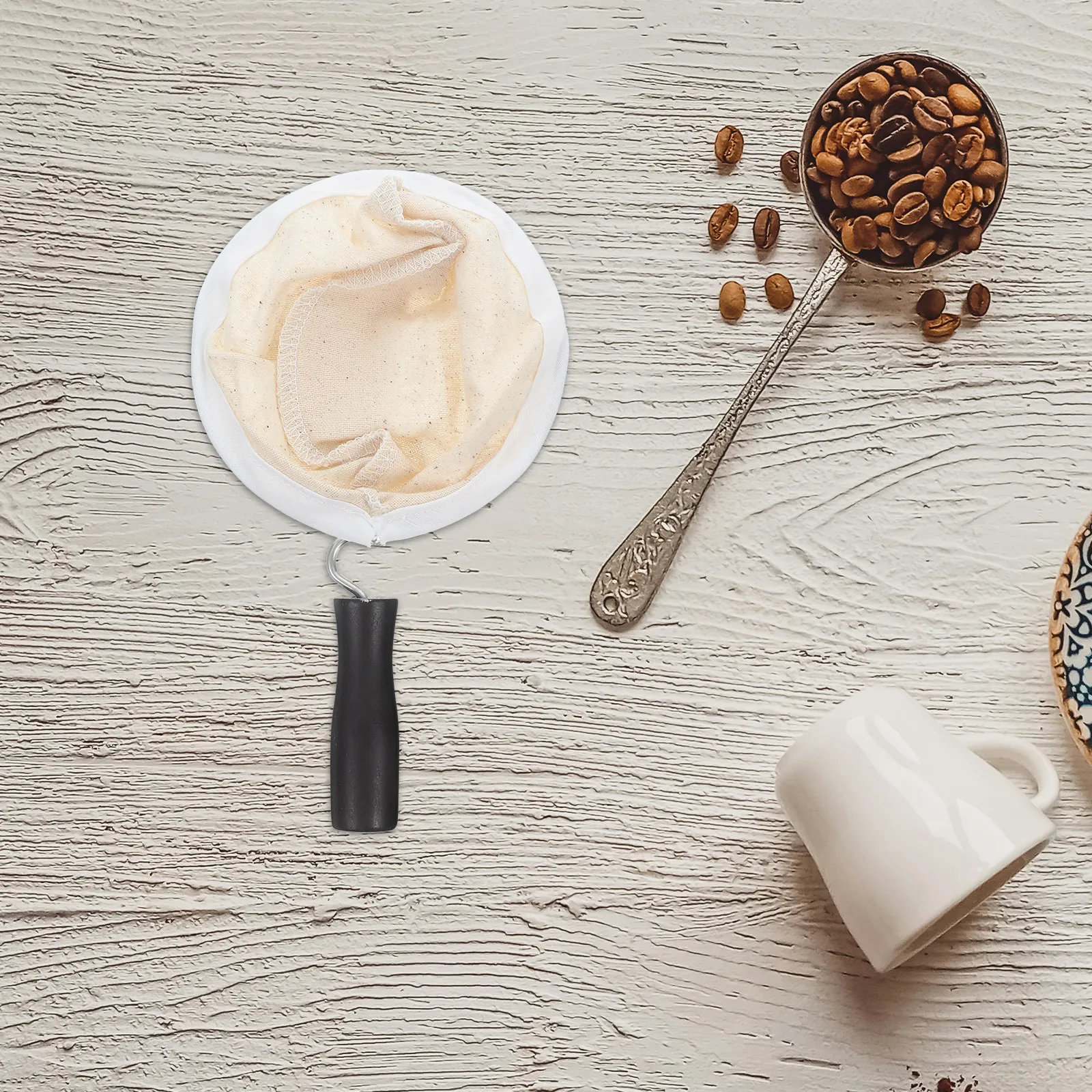 Reusable Coffee Filter Bag Wood Handle Cloth Funnel Coffee Strainer Drop Maker Portable Home Office Travel Dripper Espresso