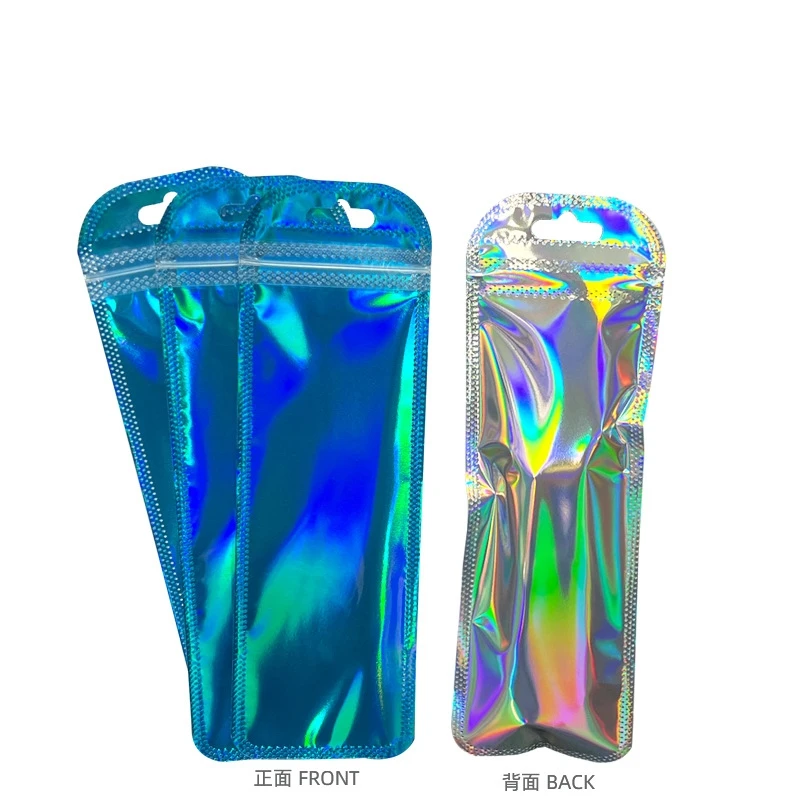 50pcs Blue Holographic Bags Smell Proof Zipper Jewelry Foil Pouch For Small Businesses Products Packaging Food Candy Storage