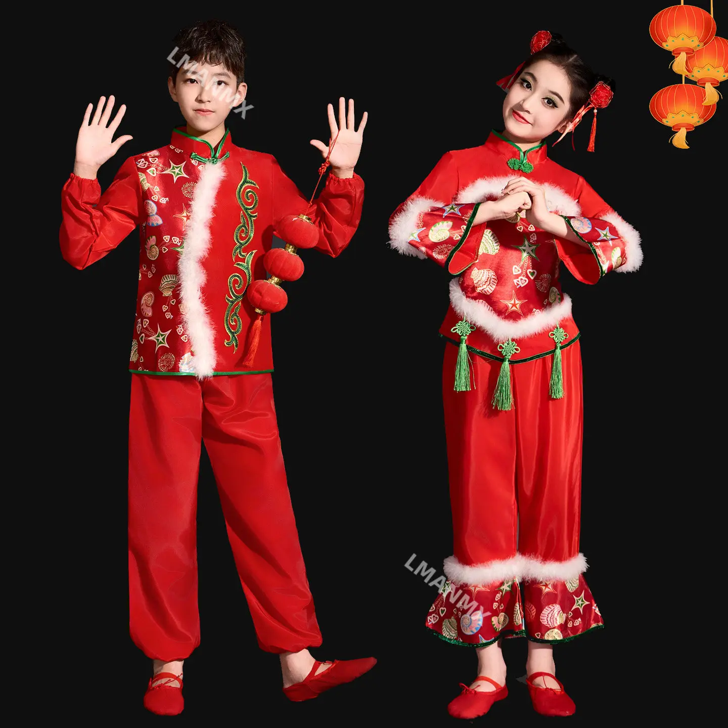 

Children's lantern dance, festive yangko performance costume, inspiring Chinese style performance costume