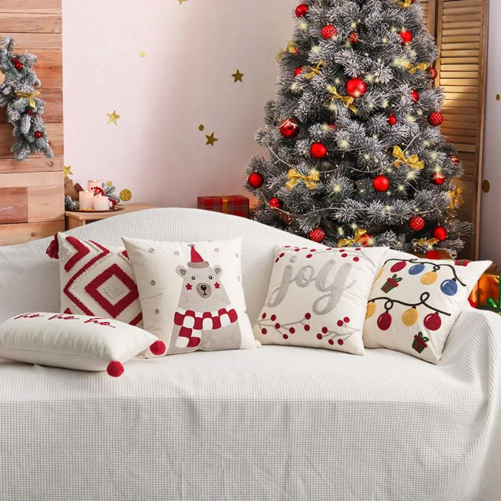 

45x45cm Christmas Embroidery Pillowcase Luxury Cartoon Dacron Throw Cushion Cover Soft Creative Scarf Bear Pillow Shell Sofa