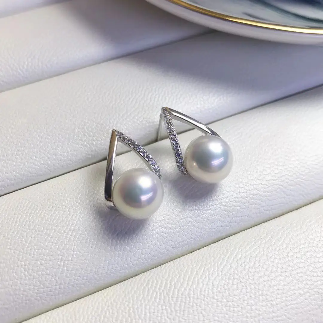 

Wholesale S925 Sterling Silver Earrings Mount Findings Settings Base Mounting Parts Accessory for 8-9mm Pearls 5 pairs/lot