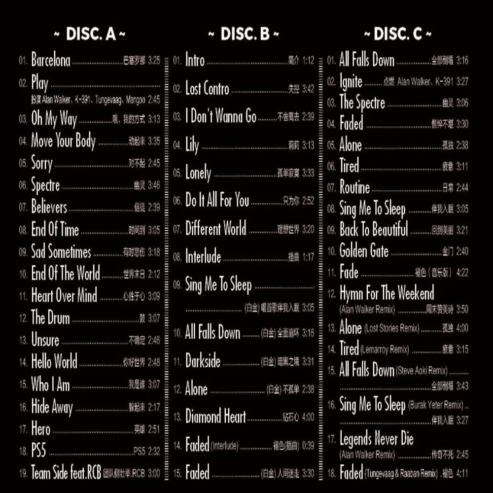 Álbum de CD oficial de Alan Walker - Música pop DJ euroamericana |   Textura de vinilo |   Disco de audio para automóvil y hogar