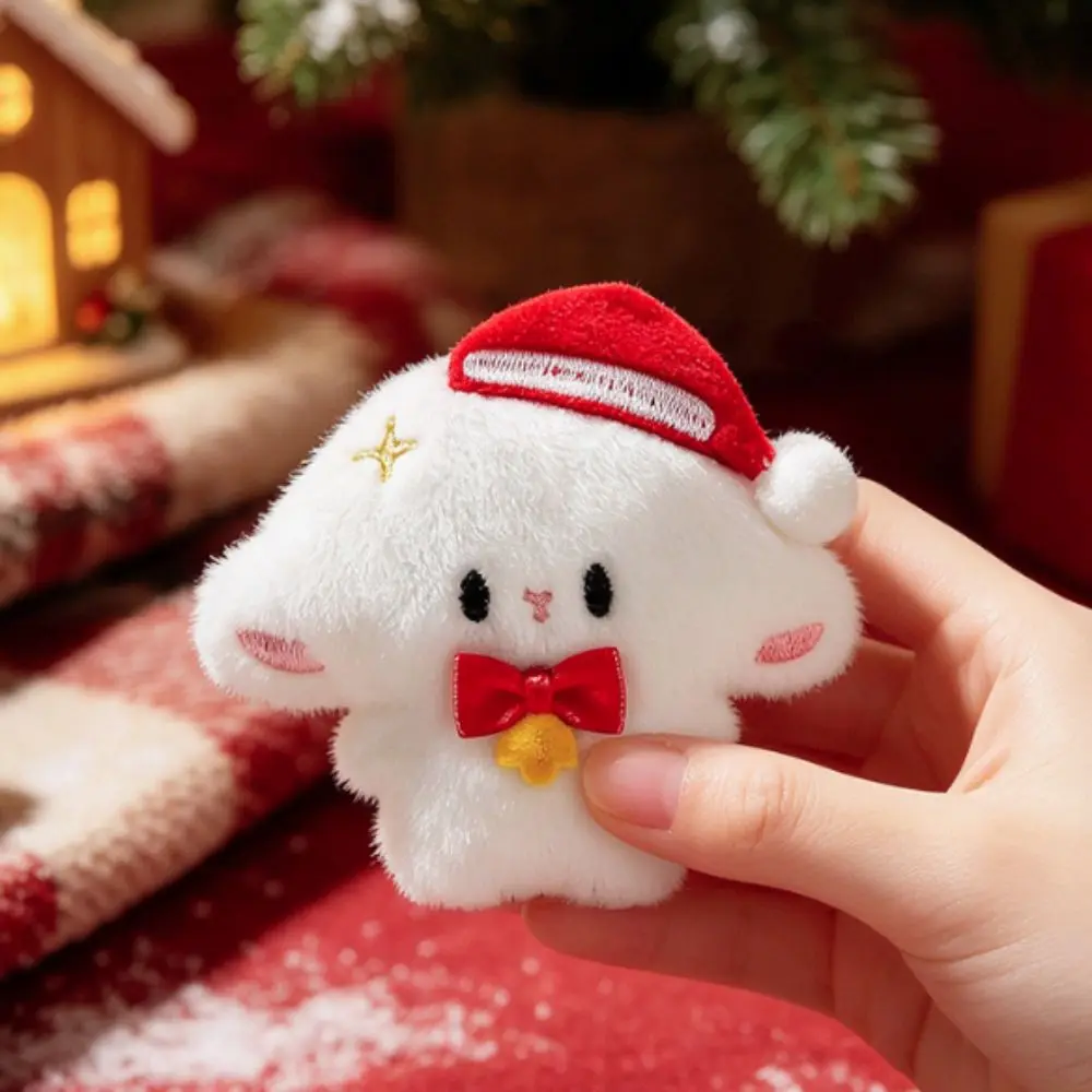 Cute Fluffy Hair Christmas Lamb Keychain with Red Hat Plush Stuffed Sheep Charm Mini Lightweight Bag Pendant Adults