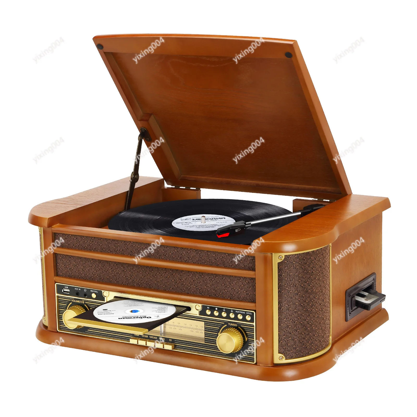 

Retro Multifunctional Turntable Player Vinyl Record CD Tape USB Bluetooth FM Radio Combo