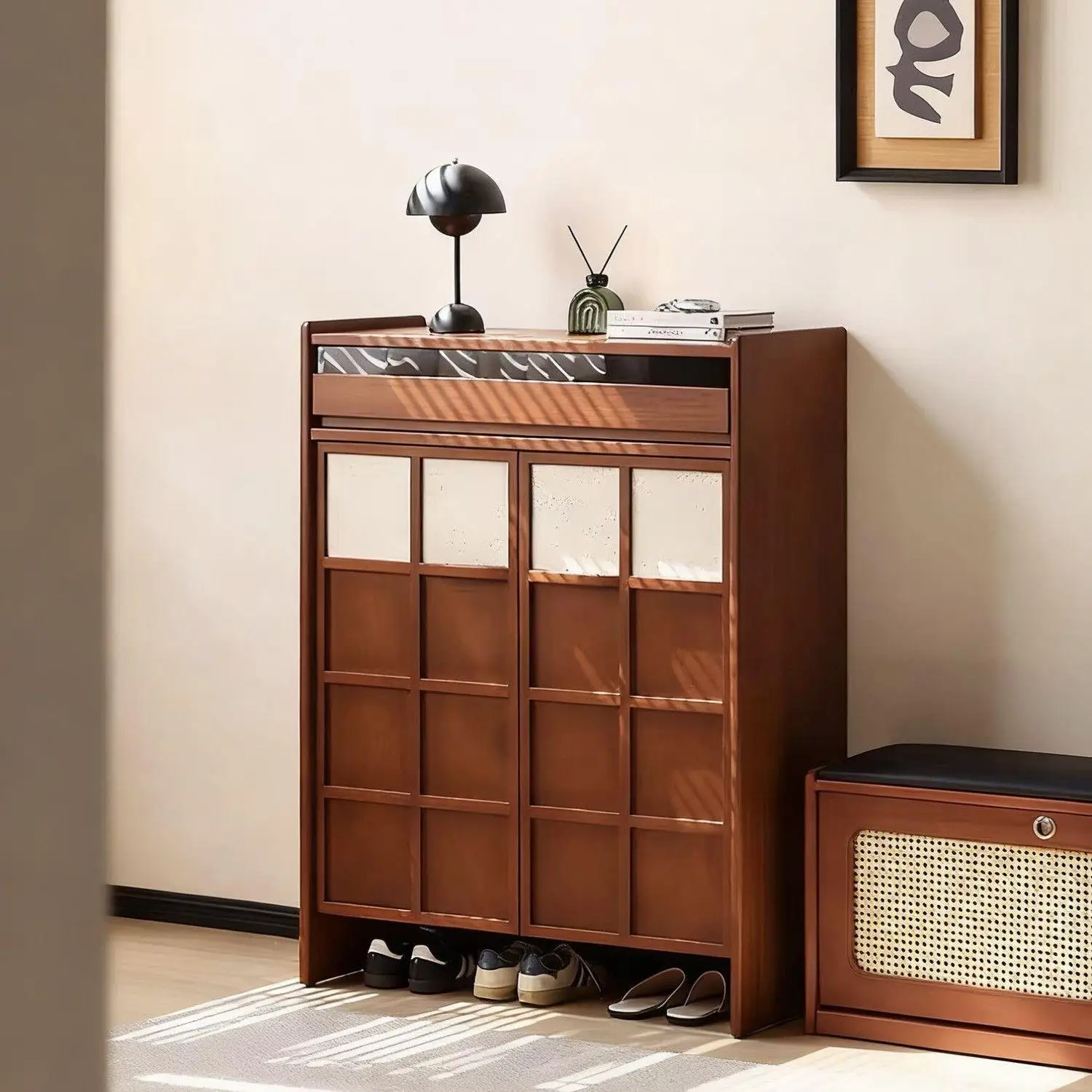 Door shoe cabinet, entrance floor cabinet storage, household large-capacity locker, no backplane shoe cabinet