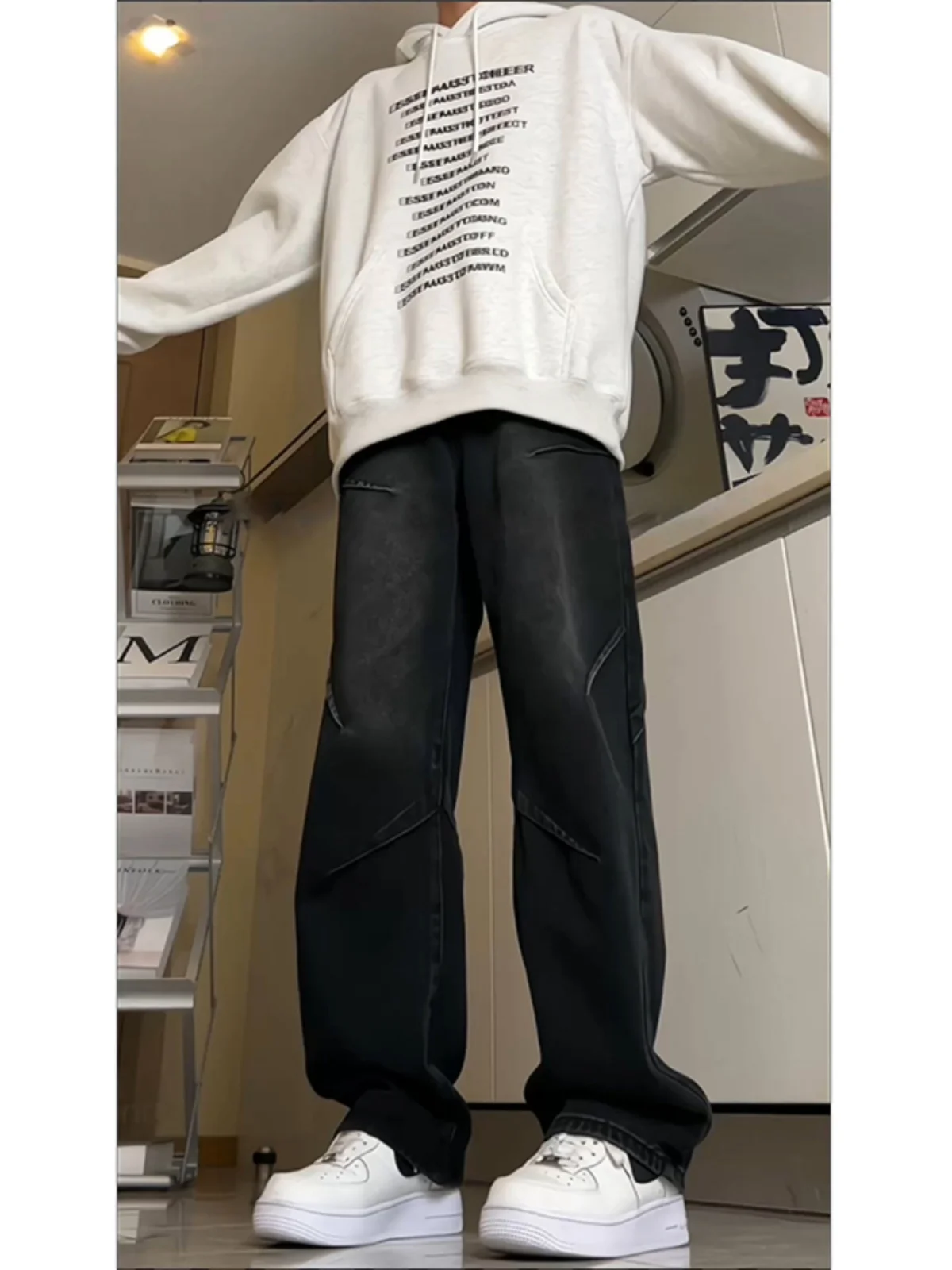 

American Retro Workwear Soft Bla Denim Pants Men's Spring Autumn Design High Street Vibe Paratrooper Wide Leg Pants