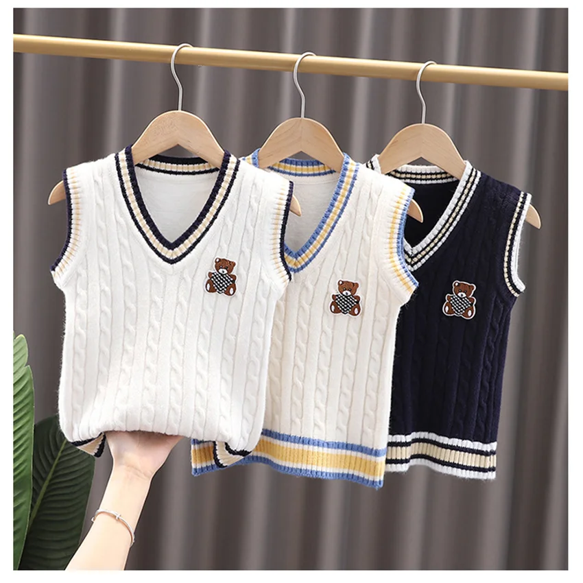 

Children's Knitted Vest 2022 Children Autumn Baby College Style Waistcoat V-neck Twist Boy Vest Waistcoat