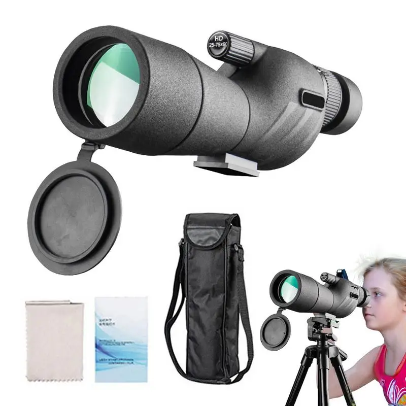 Monocular Telescope High Power 25-75x60 Lightweight Handheld Pocket Telescope Shockproof Fogproof Compact Zoom Telescope