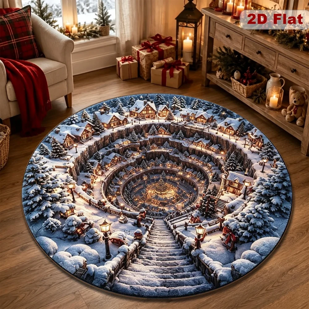 Round Rug Halloween Magic Tunnel Door Carpet Area Rug for Living Room Bedroom Festive Ghost Crow Pumpkin Spider Floor Mat Home