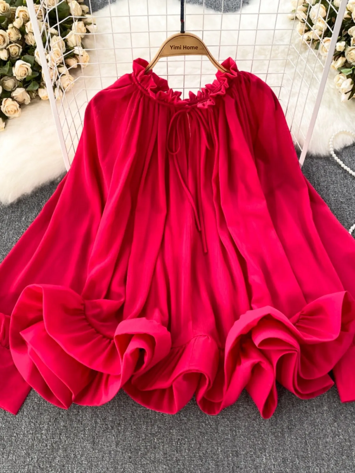 

Loose Lantern Sve round Ne Long Sve Snowflake irt Women Casual Top Spring Autumn Korean Sle Commute Pure Color