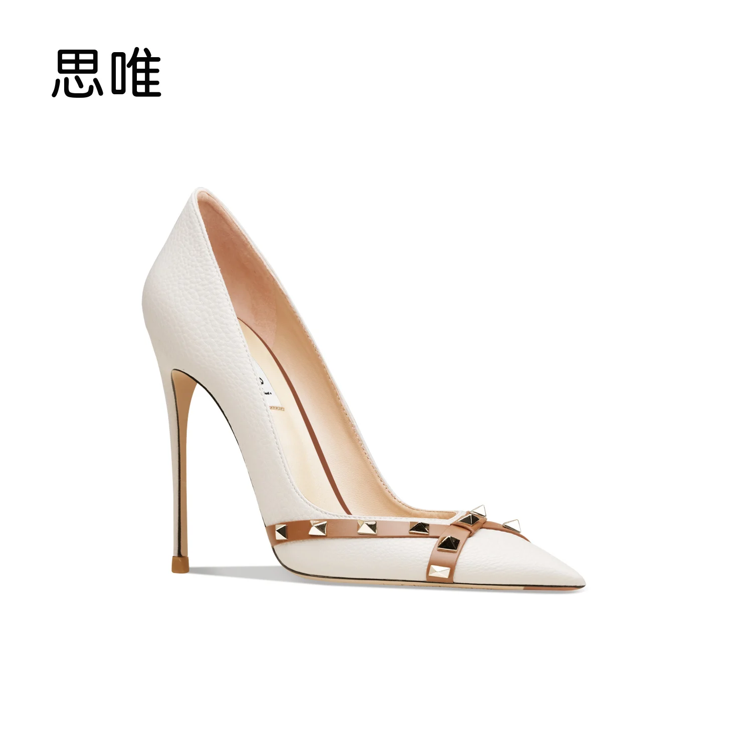 2023 Star Style Luxury Shoes For Women Fashion Leather Pumps Brand Rivets High Heel Shoes Sexy Party Pointed Toe Wedding Shoes