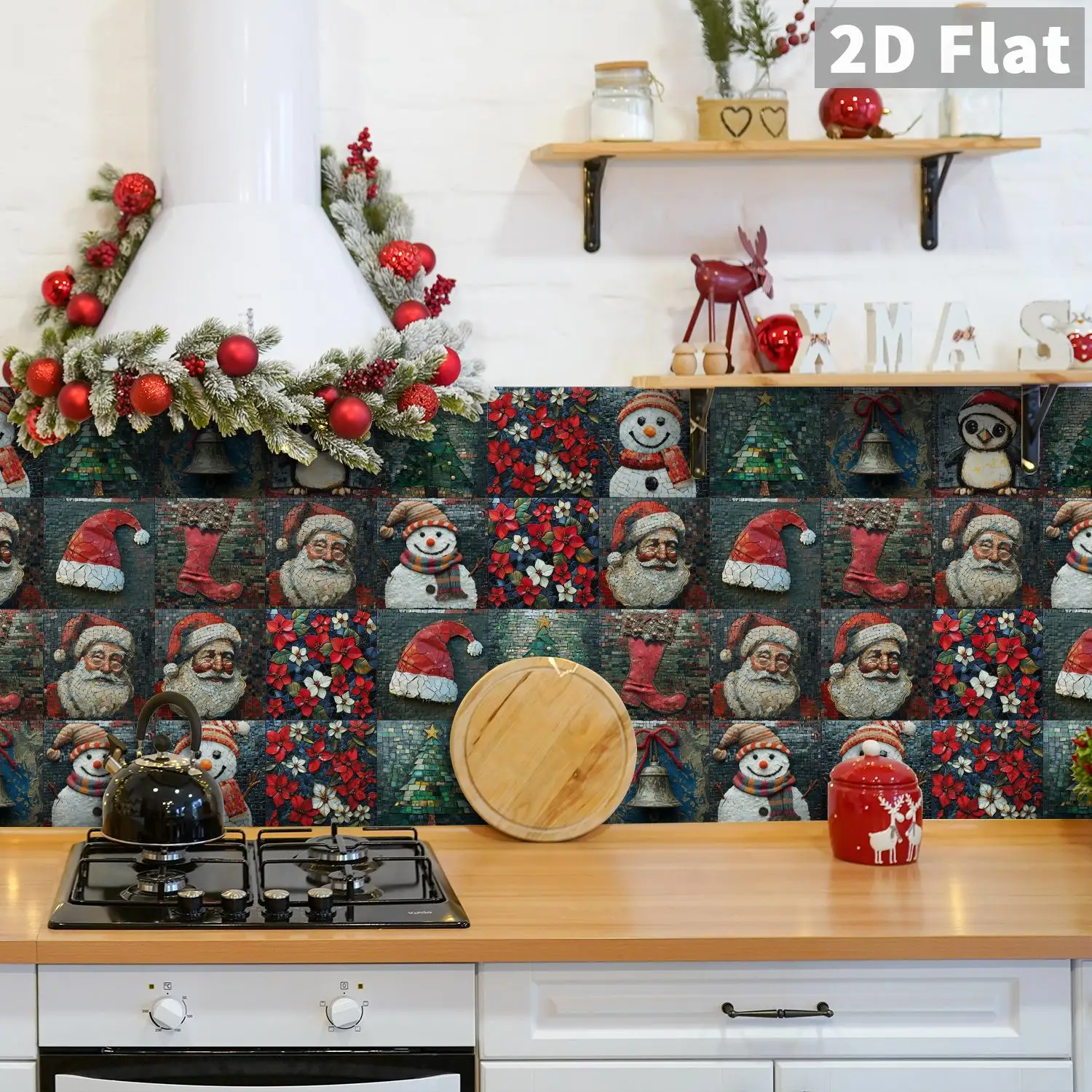 

Christmas art tile stickers, self-adhesive PVC waterproof and heat-resistant decorative stickers, suitable for indoor decoration