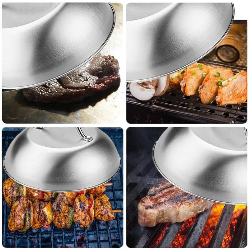 غطاء شواية من الفولاذ المقاوم للصدأ مقاس 9 بوصة، غطاء مقاوم للحرارة للتخييم في الهواء الطلق، ملحقات الشواء