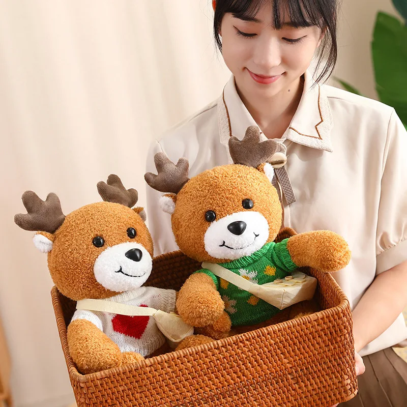 30cm New Dressing Elk Plush Toy Stuffed Animal Fluffy Deer Figure Doll Soft Pillow For Boys Girls Birthday Christmas Gifts