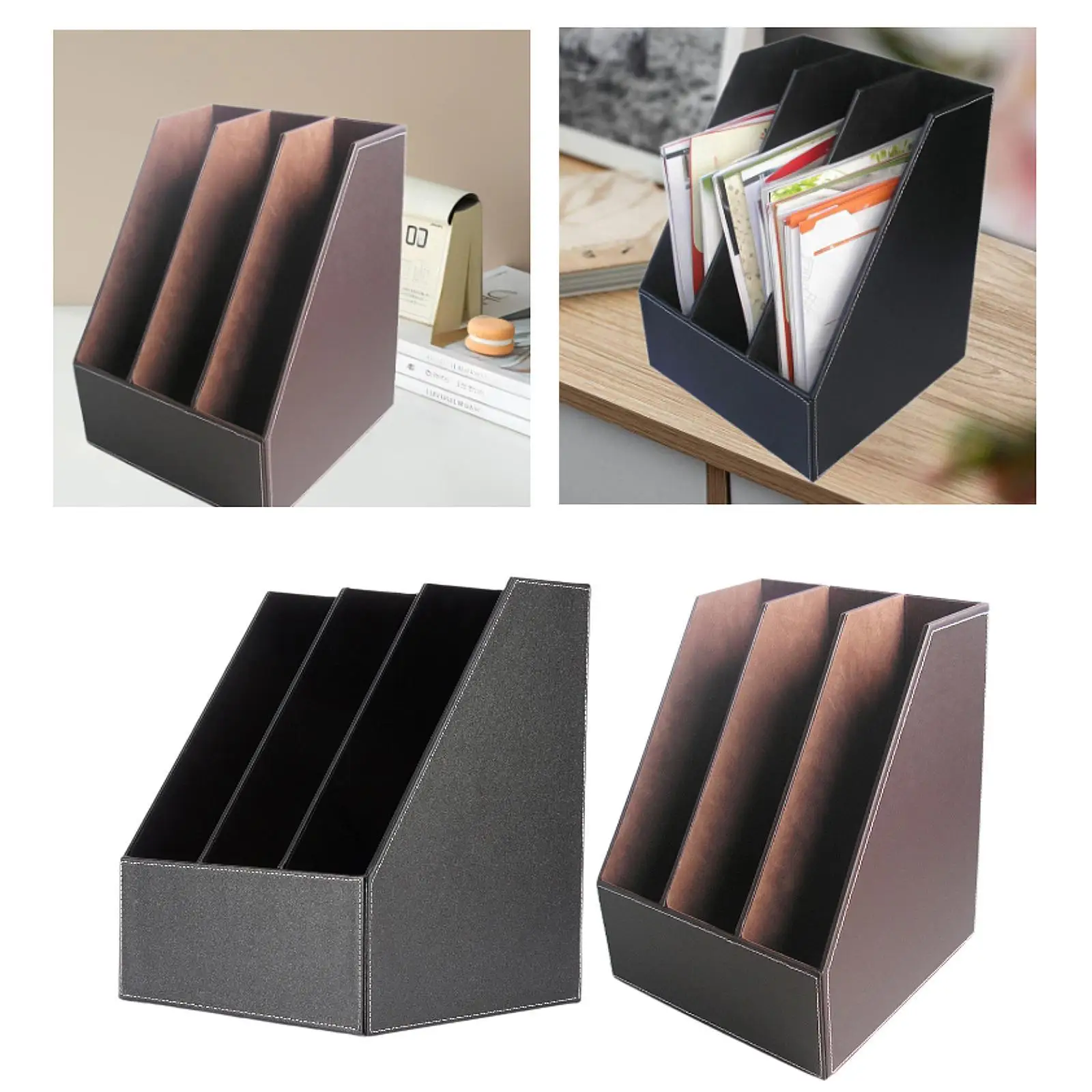 Desk File Organizer Business Office Supplies 3 Grids Versatile Magazine Rack File Box for Workspace Tabletop Home Bedroom Office