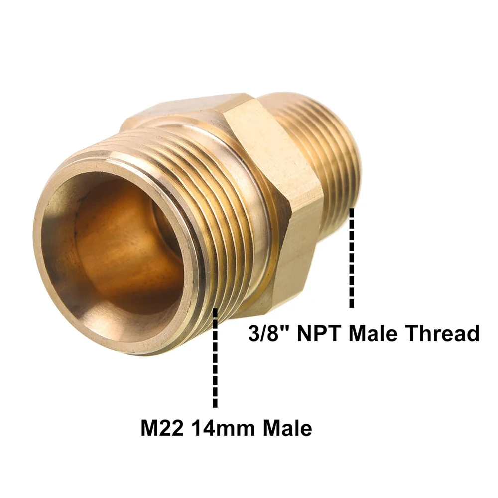 3PCS 4500PSI M22 Pressure Washer Fitting High Pressure Washer Gun Brass Adaptor  3/8 Inch NPT Male to M22 14mm Male adapter Car