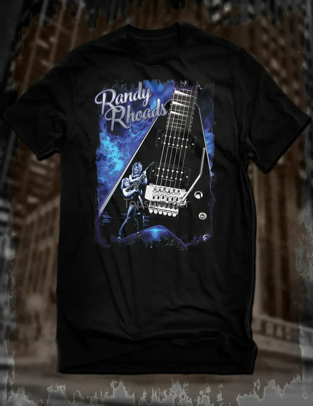 New Black Randy Rhoads Guitar Hero T-Shirt Ozzy Osbourne Heavy Metal Flying Vee Tee Shirt High Quality