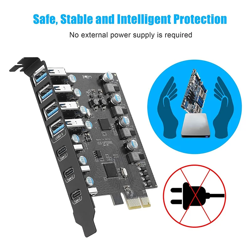 EF-7 포트 PCIe-USB 3.0 확장 카드 PCI Express USB 어드온 카드 (데스크탑 PC 호스트 카드, Windows 10/8/7/XP 지원)