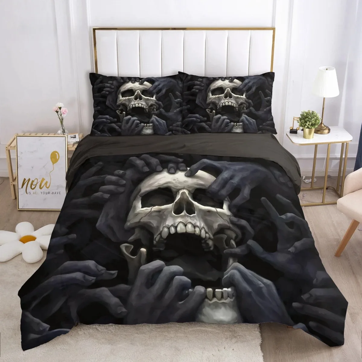 

Bedding Set 135x200cm Skull Microfiber Duvet Cover Pillowcase Home Bedroom Decoration Single Double Bed Boy Gift