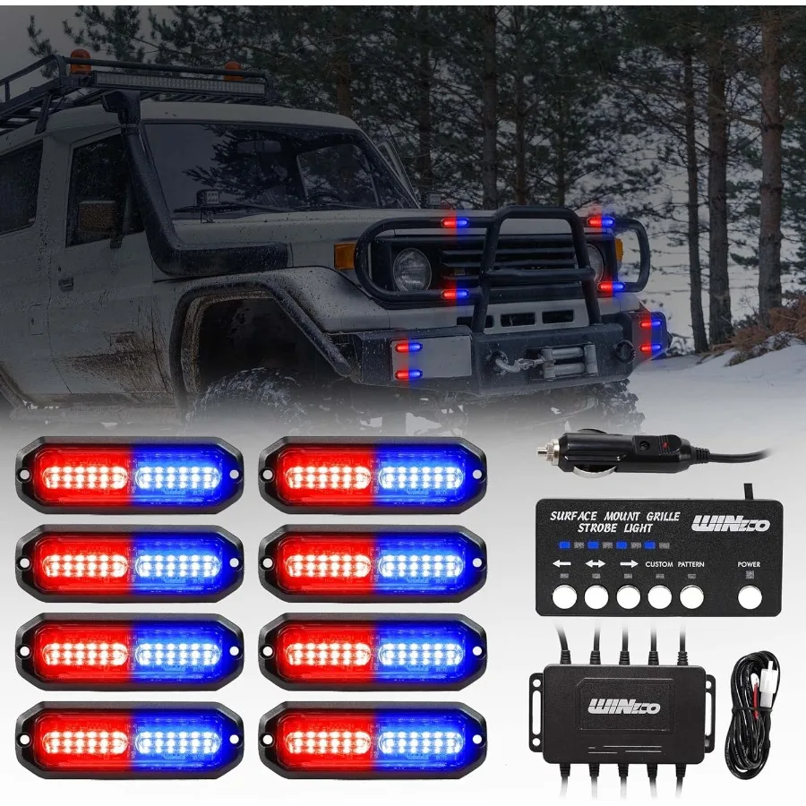 

8PCS LED Surface Mount Strobe Lights Kit for Emergency Vehicles Red Blue Flashing Warning Lights for Trucks Cars Construction S