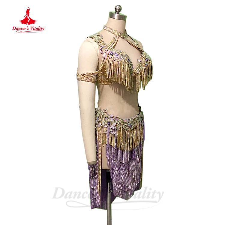 Belly Dance Performance Costume Suit Customsized for Women Senior Tassel Bra+short Skirt 2pcs Adult Children Oriental Stage Wear