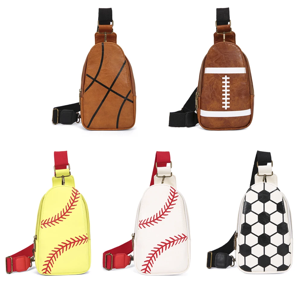 Softball PU Leather Sling Bags Women Fashion Soccer Printing Crossbody Chest Bag Ladies Vintage Versatile Baseball Hip Pouch