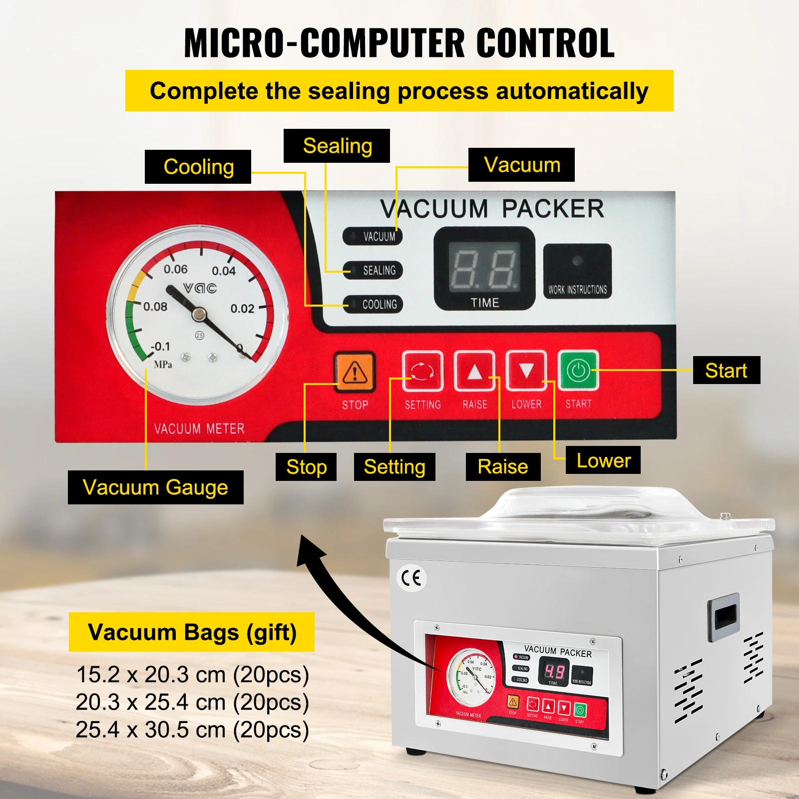 SucceBuy الغذاء آلة تعبئة الفراغ الغرفة التجارية فراغ السدادة DZ-260A المطبخ تغليف اللحوم الغذاء التوقف آلة الختم