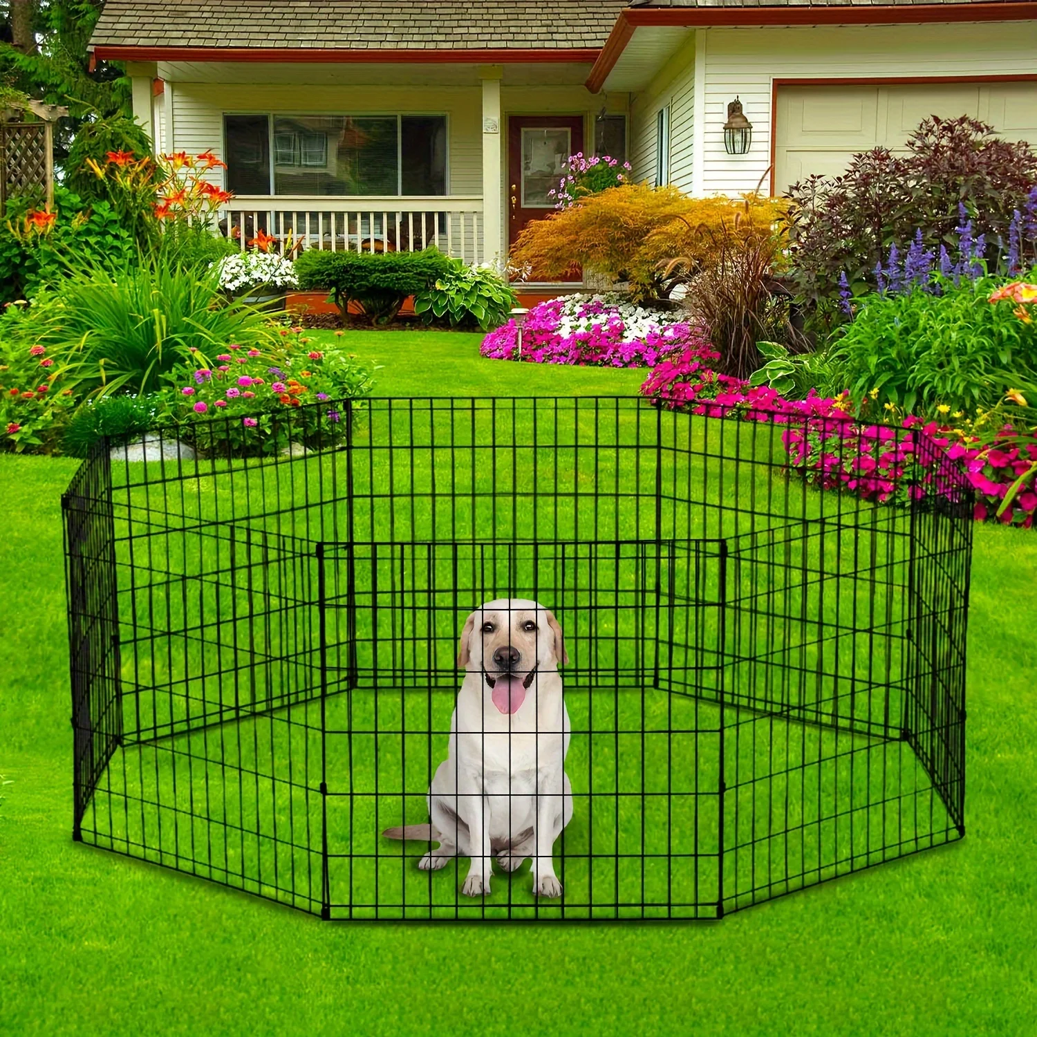 

Pet Playpens - Foldable Metal Wire Pet Fence Barrier - Indoor Outdoor Dog Gate - For Large, Medium & Small Dogs & Cats