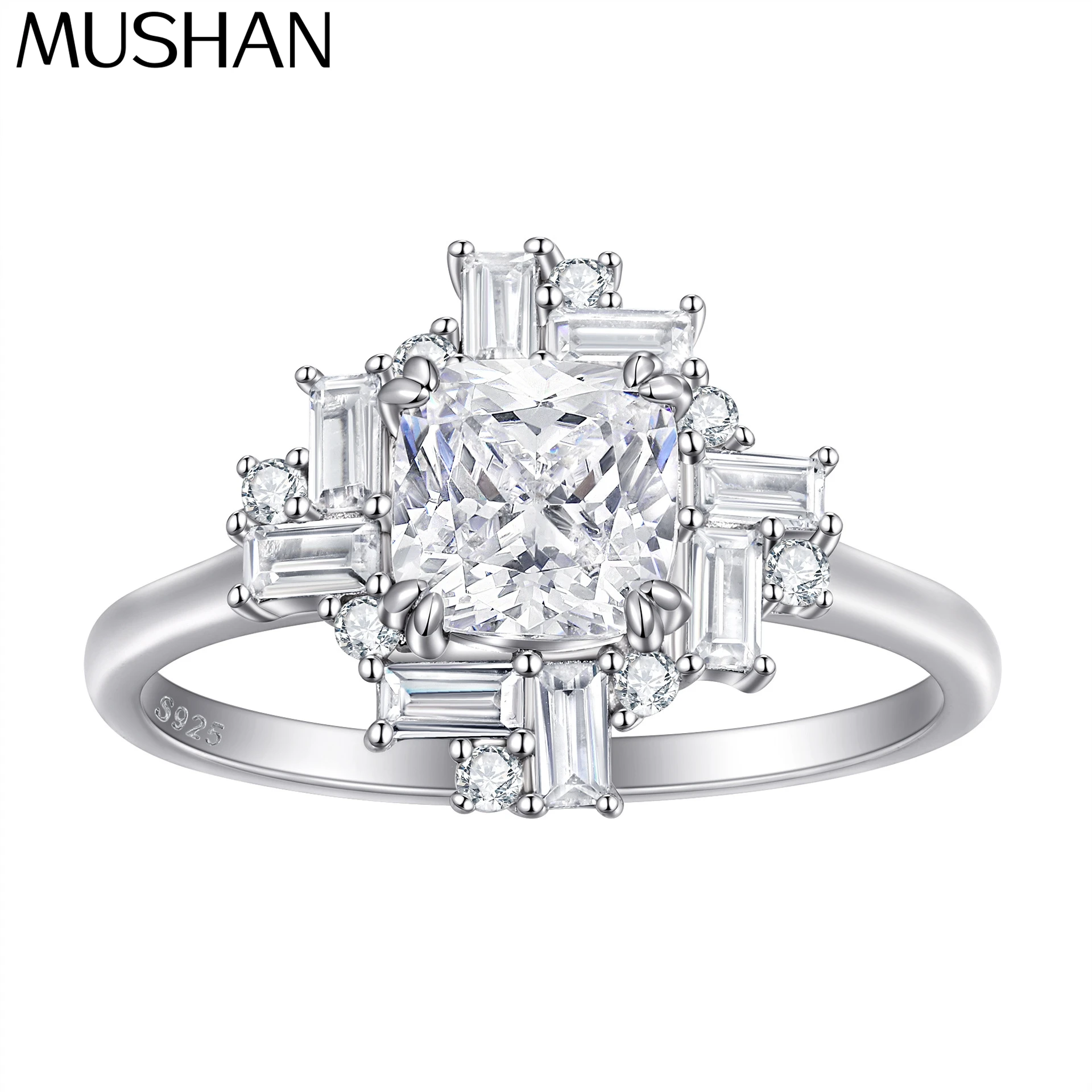 

MuShan Brand Jewelry 925 Sterling Silver Ring Cubic Zirconia 7A Triangle Formal for Her 18K Gold Plated Fine Jewelry Rings