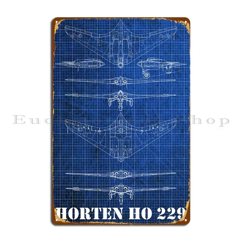 Blueprint Of Horten Ho 229 Metal Sign Retro Pub Bar Cave Personalized Retro Tin Sign Poster