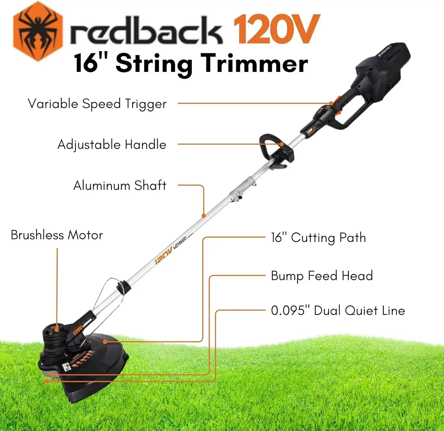 String Trimmer, Cordless Weed Eater, Brushless Motor, 2Ah Battery and 1A Charger Included