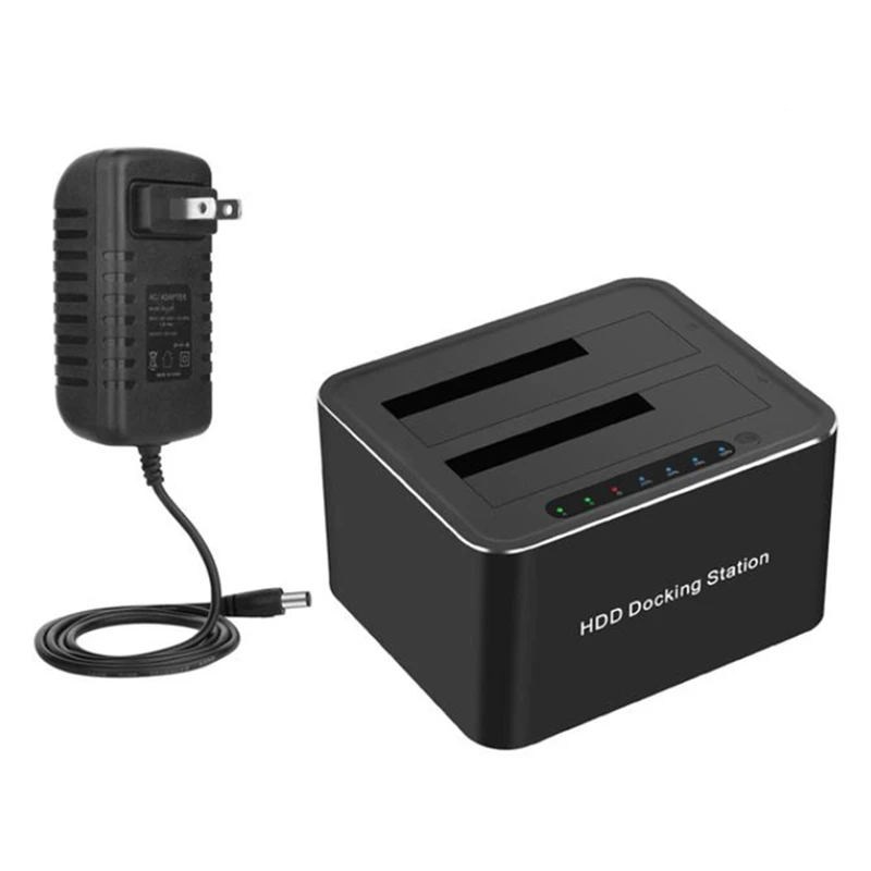 Dual-Bay Hard Drive Docking Station For 2.5/3.5 Inch HDD SSD SATA To USB3.0 HDD Docking Station+12V3A Adapter