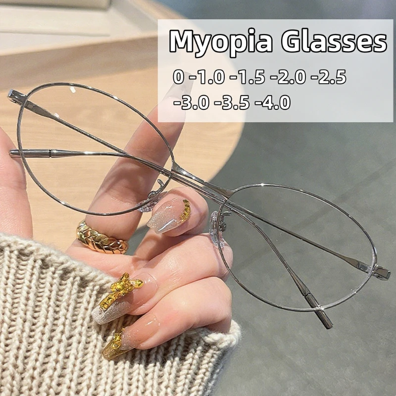 

Ultra Light and Fashionable Cat Eye Myopia Glasses Women Oval Metal Frame Clear Lens Anti Blue Light Glasses Diopter To -4.0