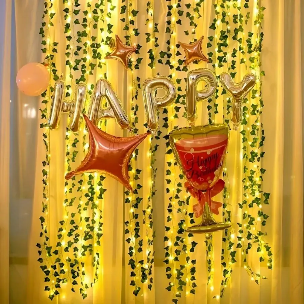 1PC 3M100LED8 mode USB artificial ivy leaf curtain light string, warm white light, suitable for outdoor garden walls, balconies