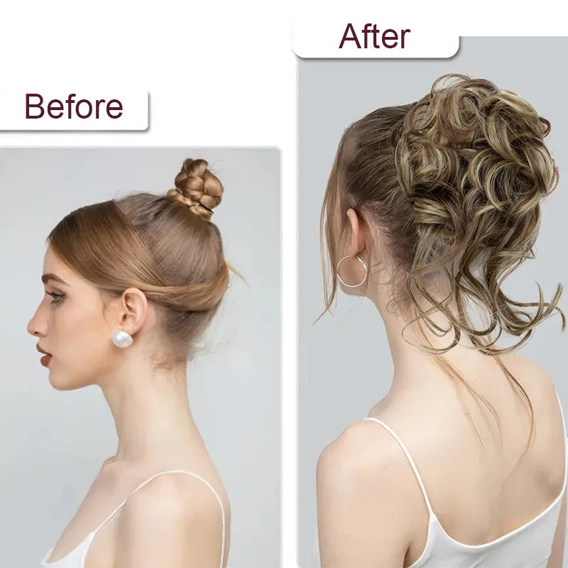 Peruca de coque de cabelo sintético para mulheres elástico de borracha extensões de cabelo coque resistente ao calor preto marrom