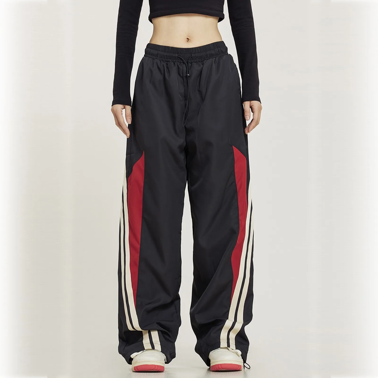 

American Style Patchwork Sweatpants Women Sport Casual Jogger Running Loose Wide Leg Trousers y2k Vintage Streetwear Long Pants