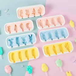 Cartoon Animals Silicone Ice Cream Mold Easy Popsicle Molds with Lid and sticks DIY Homemade Ice Lolly Ice Cream Bar Pop Molds