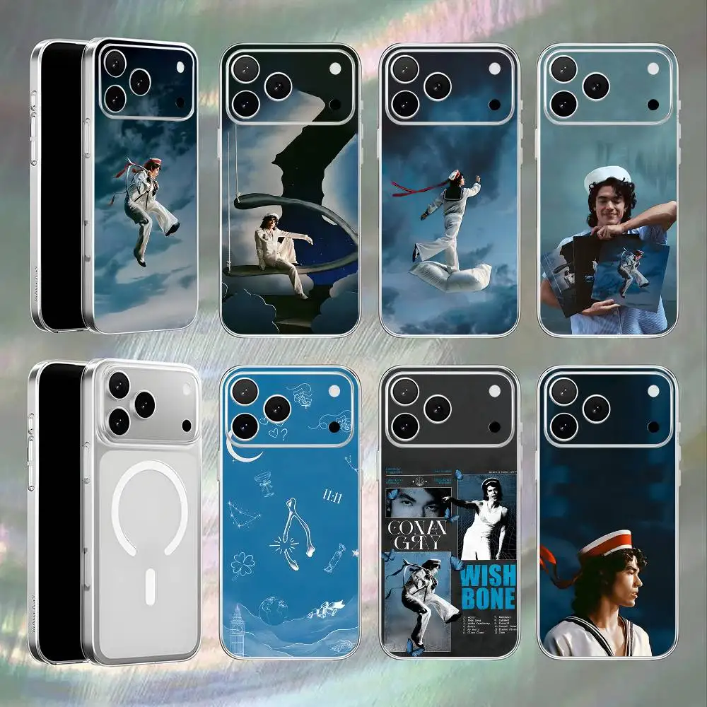 

C-Conan Gray Wishbone Shockproof Transparent White Phone Case For iPhone 17,16,15,14,13,12,11,Pro,Max Magnetic Wireless Charging