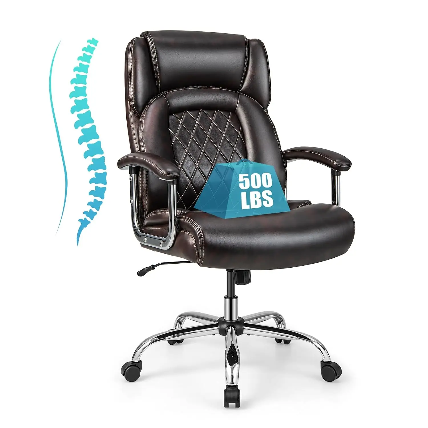 Big & Tall Office Chair 500LBS, High Back Executive Swivel Desk Chair, PU Leather Wide Seat for Home Office, Customized