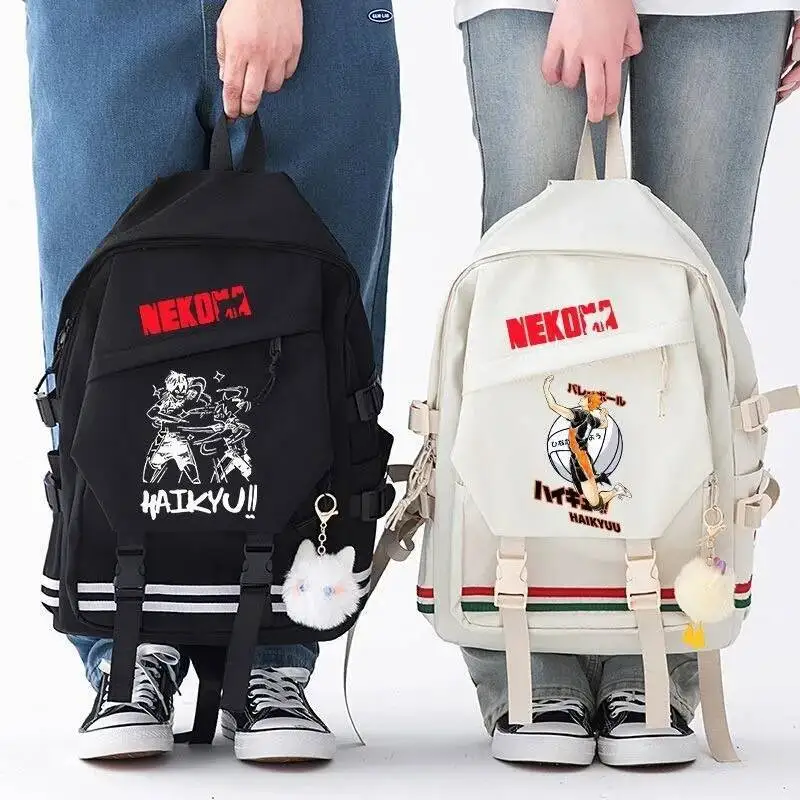 أنيمي لعبة أسود أبيض Haikyuu طالب المراهقين الحقائب المدرسية سعة كبيرة Mochilas حقائب الظهر للهدايا