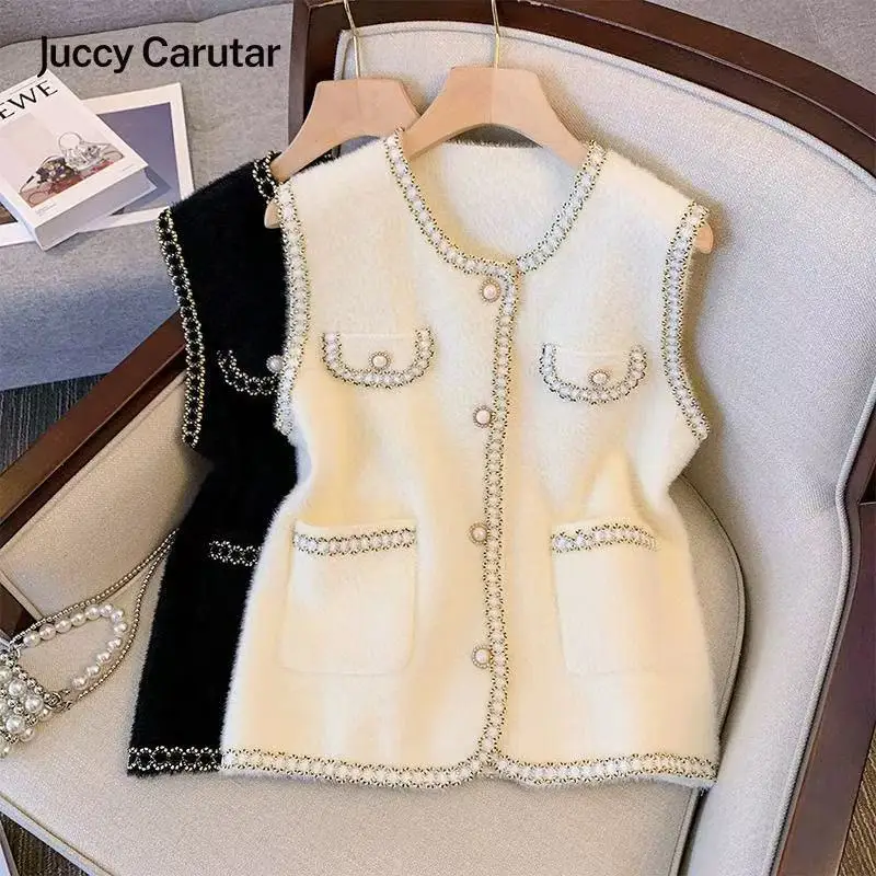 

Осенне-зимнее вязаное пальто большого размера, женский весенний 2022, элегантный новый темпераментный женский жилет с жемчужными пуговицами, свитер, жилет