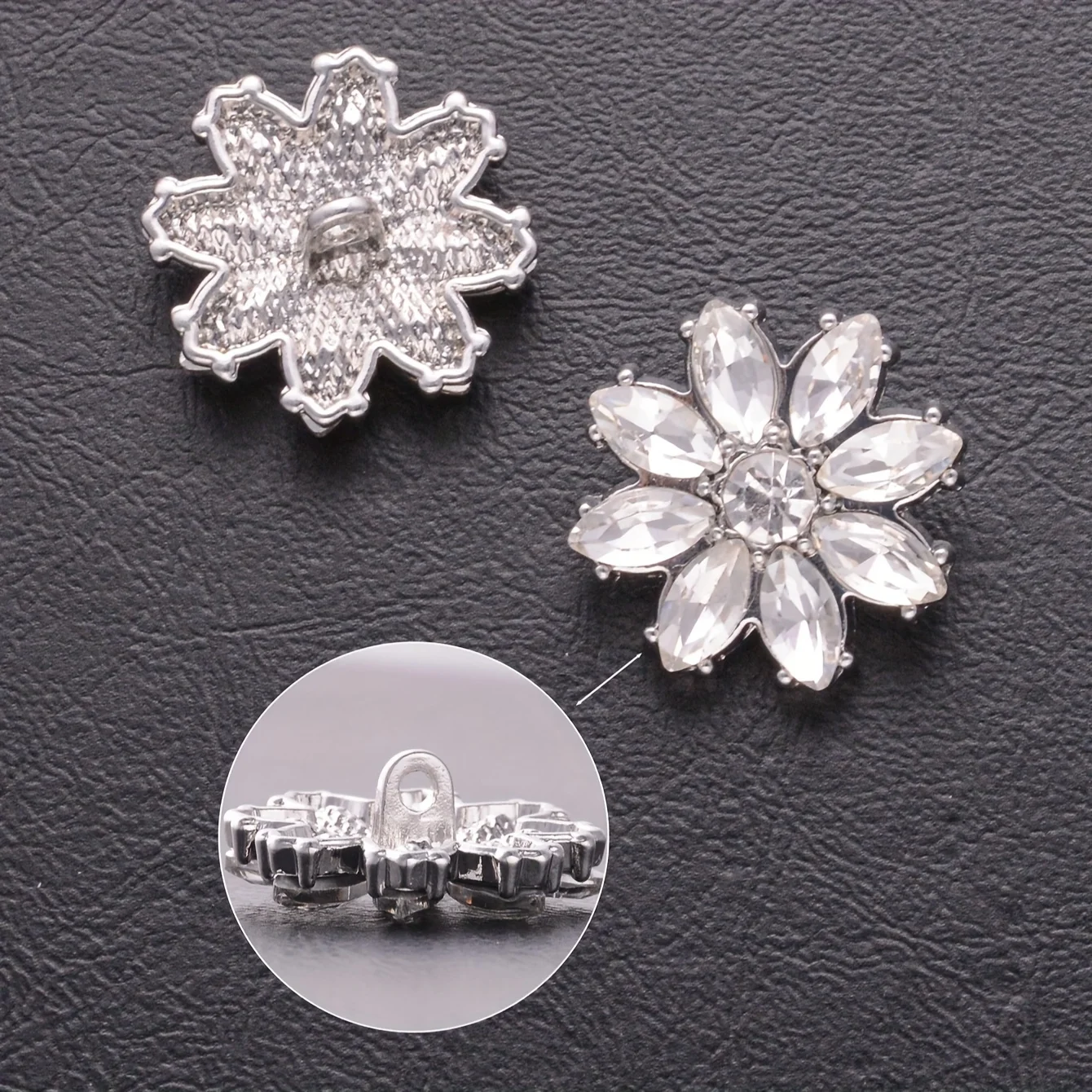 4/8 قطعة أزرار خياطة معدنية فضية سميكة على شكل زهرة كريستال Mariquesa متألقة فاخرة للملابس مجوهرات ذاتية الصنع